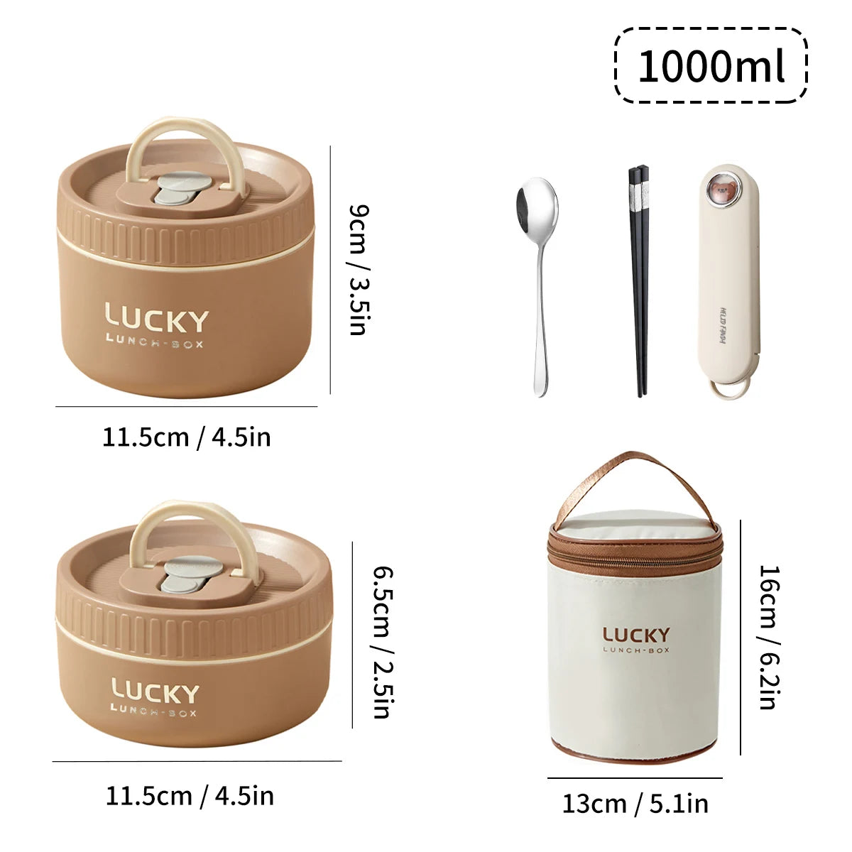 WORTHBUY Portable Insulated Lunch Box 304 Stainless Steel Bento Box With Cutlery&Thermal Bag Microwave Leak-proof Food Container