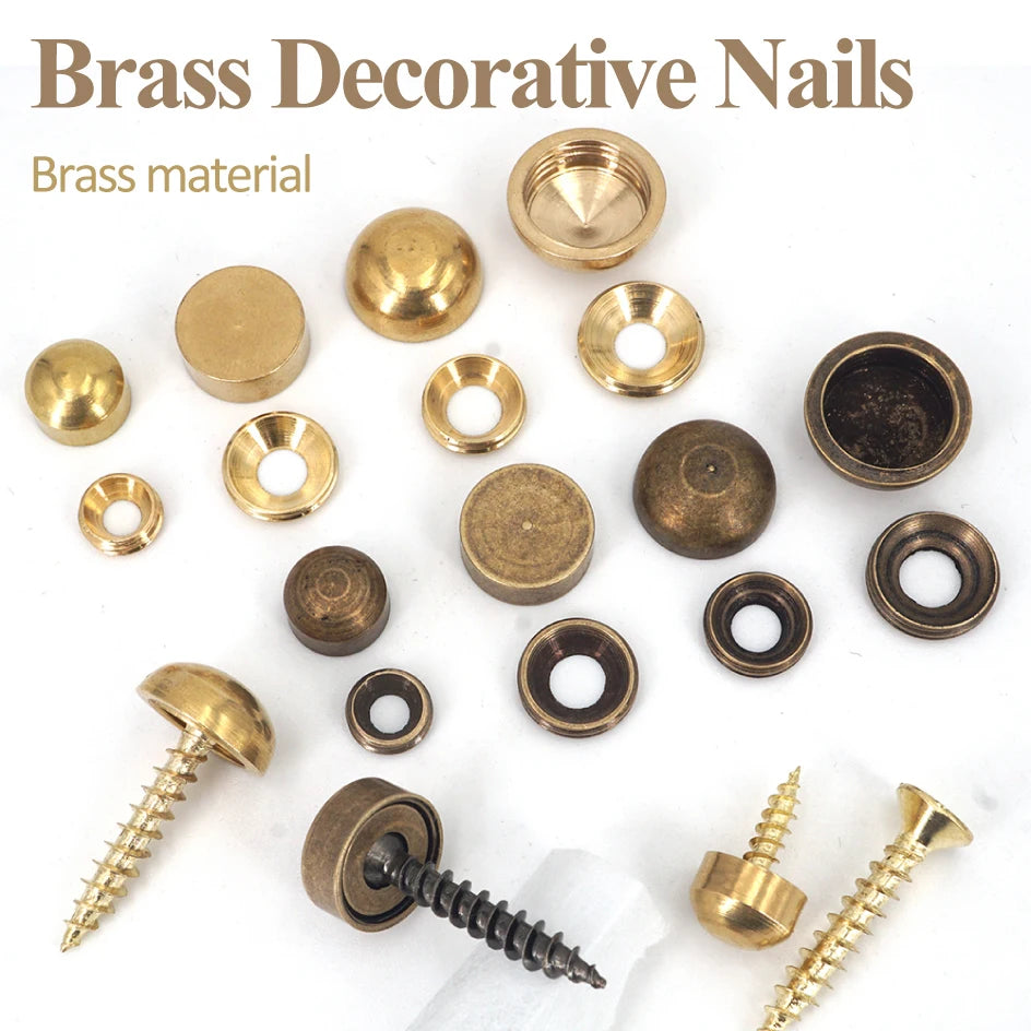 8Sets, Brass Decorative Nail, Mirror Advertising Board Cap Cover Self-tapping Screw, 9mm/12mm/13mm/15mm