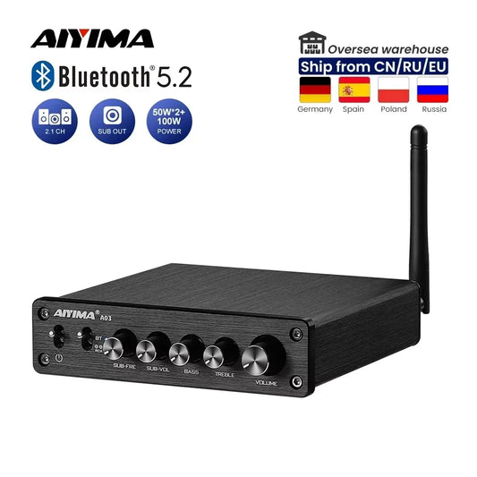 AIYIMA A03 TPA3116 Subwoofer Bluetooth Amplifier HiFi TPA3116D2 2.1 Digital Audio Power Amplifiers 50Wx2+100W Sound Amplifier