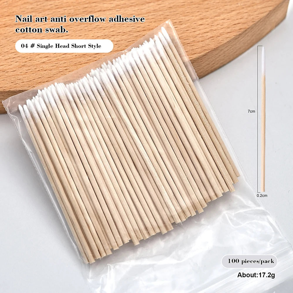 100PCS Nail Tip Cotton Swabs With Wooden Sticks Pointed Tip Cotton Swabs For Nail Polish Touch Up Disposable Makeup Applicators