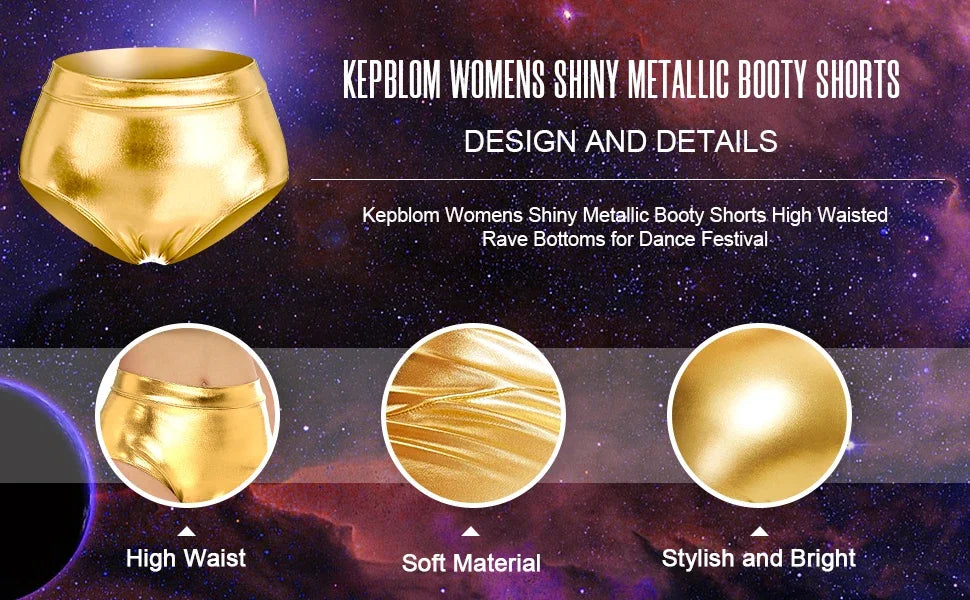 Women Mid Waist Metallic Shorts For Adults Ballet Performance, Dance Bottoms Basic Booty Shorts, Fitness Pants For Girls