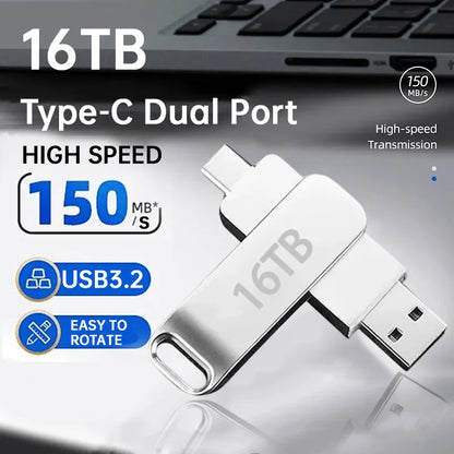 16TB Flash Drive USB 3.2 High Speed Metal Transfer Waterproof C Disk Type-C Large Storage for Phone Computer PC Data New 2026