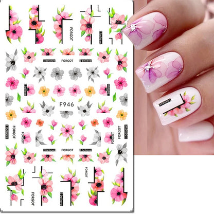 3d Nail Art Decals Tropical Palm Leaves Flowers Laces Faces Adhesive Sliders Nail Stickers Decoration For Nail Manicure