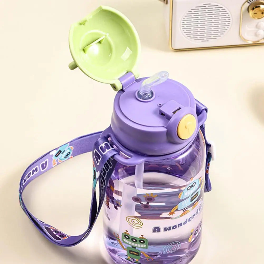 650ml Cute Kids Water Bottle with Straw, BPA-Free, Leakproof Outdoor Portable Children's Cups, School Water Bottle for Children