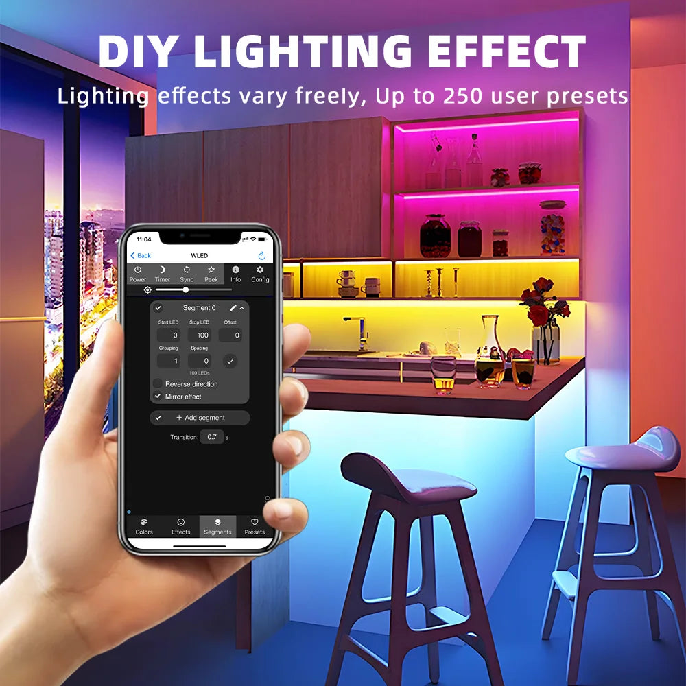 DOMRAEM ESP32 USB-C WLED Digital LED controller RGB IC DIY APP 16A fuse Works with HA/MQTT/Alex WS2811/12/12B/14/05 Sk6812 Strip