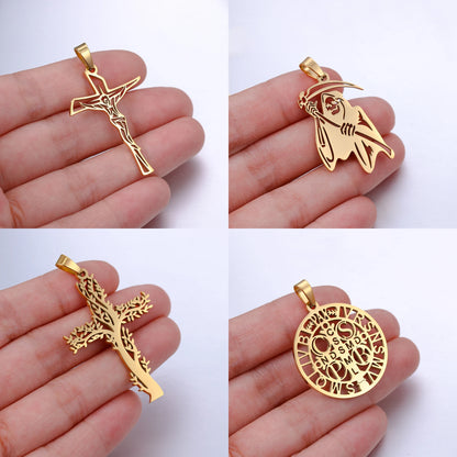 100% Stainless Steel Christian Jesus Cross Pendants Religion Cross Tree of Life Charms For Jewelry Prayer Baptism Gifts