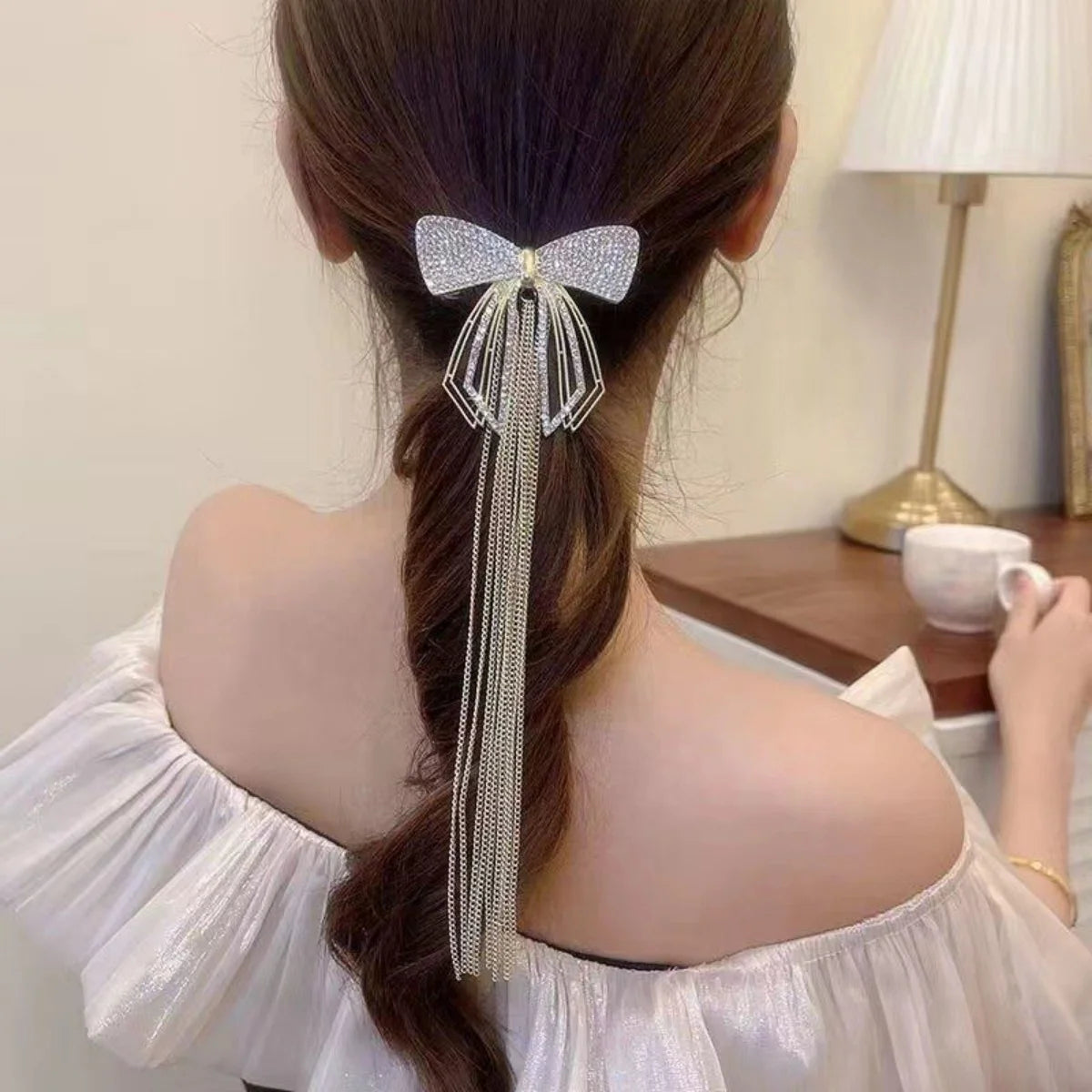 Glitter Shark Grip Clips Korean Style Sweet Romantic Hair Claws Butterfly Shape Girls Pearl Tassel Metal Jewelry Hair Accessory