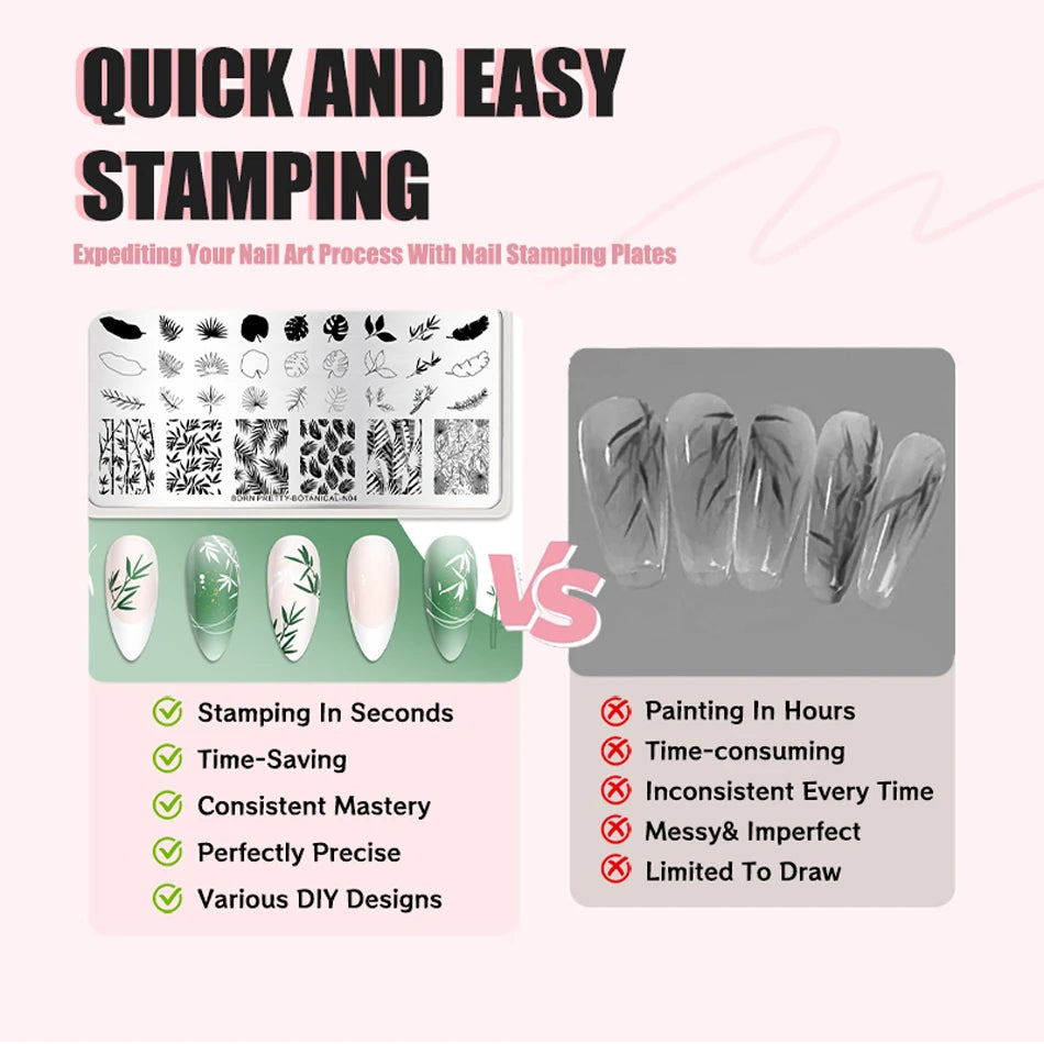 BORN PRETTY Bridal Lace Nail Art Templates Butterfly Flower Leaves Geometry Stamping Plates DIY Image Printing Stencil Tools
