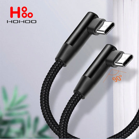 100W USB Type-C to USB-C 90-Degree Angle Cable for iPhone 15 Pro, iPad, MacBook Pro, Xiaomi, Huawei Fast Charging Type-C Data Cord