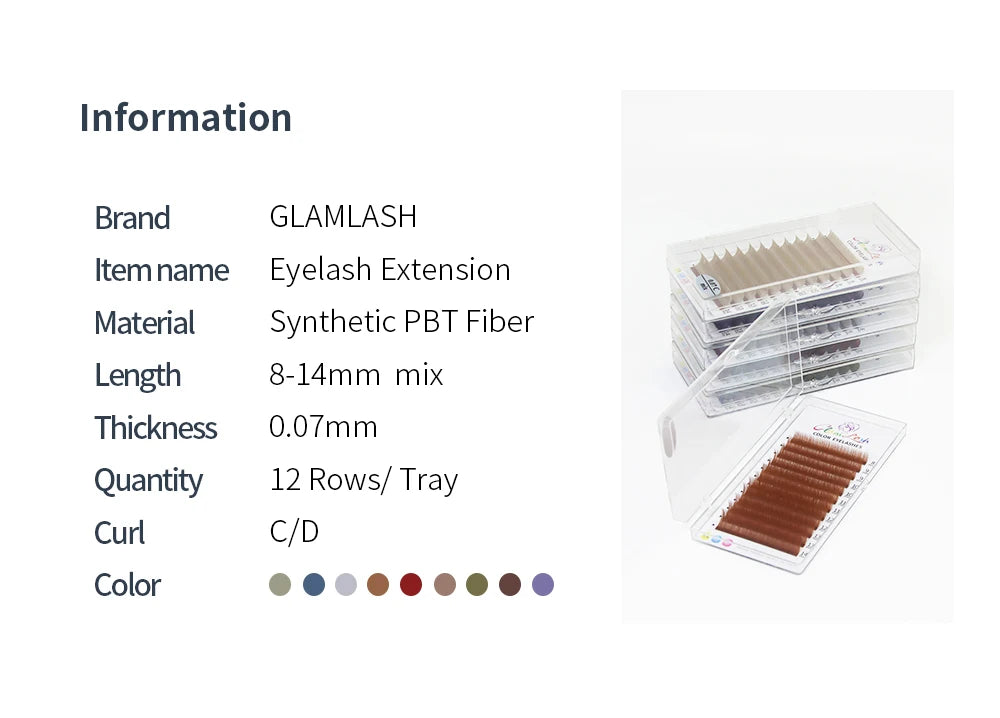 GLAMLASH Colored Lashes Lake Blue/Lavender/Cinnamon/Dark Green/Matcha Grey Individual Natural False Colorful Eyelash Extension