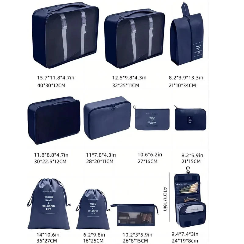 11 PCS/Set Travel Storage Bag Clothes Organizer Bags Luggage Suitcase Organizer Waterproof Wash Bag Clothes Storage Ziplock Bag