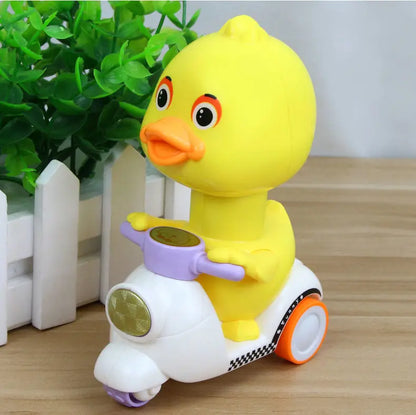 Manual Pressing Head Free Rotation Cute Duck Press Car Motorcycle Anti-collision And Anti Drop Baby Toys Mini Car For Kids