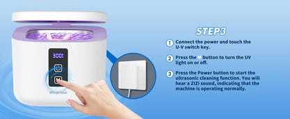 KUNPHY Dental Ultrasonic Retainer Cleaner Machine with UV Light Digital Timer for Denture Mouth Guard Aligner Night Guard 300ML