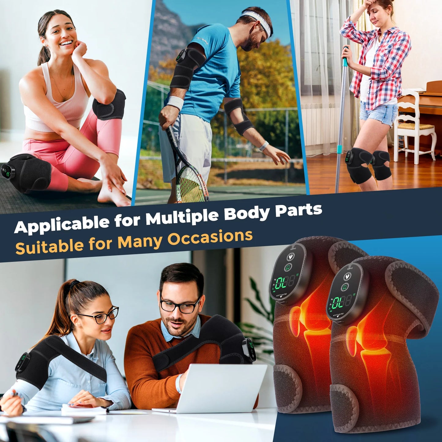 Thermal Knee Massager 3-in-1 Shoulder, Knee, and Elbow Heating Massage Support Brace Rechargeable Vibration Pad Machine Muscle Relaxer