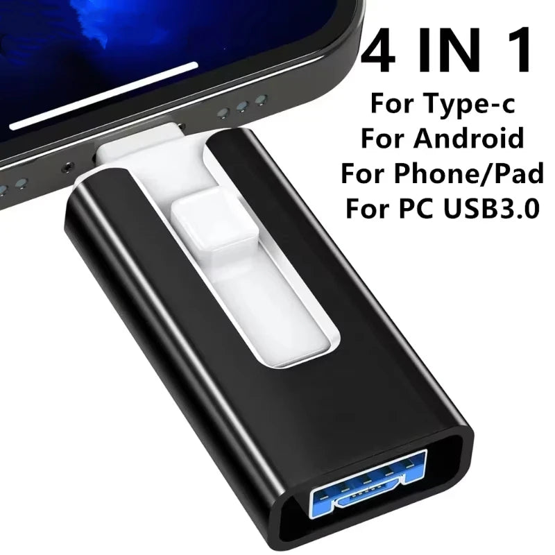 New 4 in1 512GB 256GB for iPhone USB 3.0 Flash Drive 2TB 1TB Android TYPE-C PenDrive Mobile Micro USB Memory Stick Drive