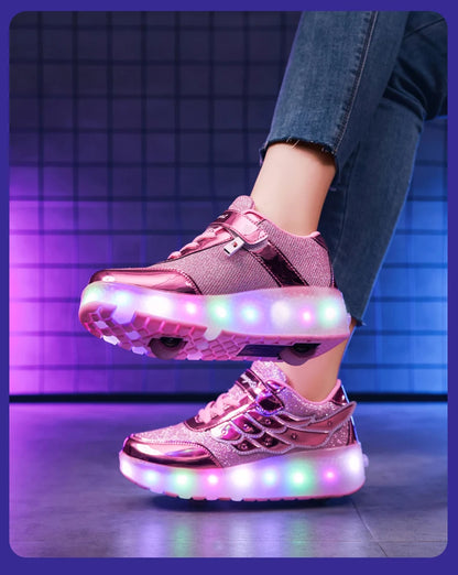 Sneakers Roller Shoes Outdoor Deformation Parkour Skates Dual-Use Children Girls Boys Adult Men Women Unisex Roller Skates