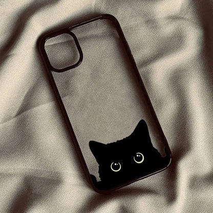 Cute Black Cat Pattern Hard Clear Phone Case For iPhone 15 16 17 Pro Max 16 Plus 17 Air 16E 14 13 12 11 Pro MINI Anti-fall Cover