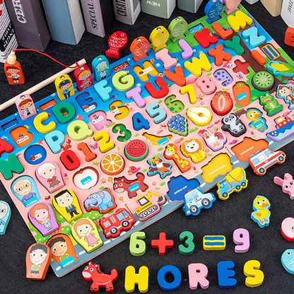 Montessori Wooden Toys Kids Busy Board Animal Math Fishing Numbers Matching Digital Shape Educational Toys For Children Gifts