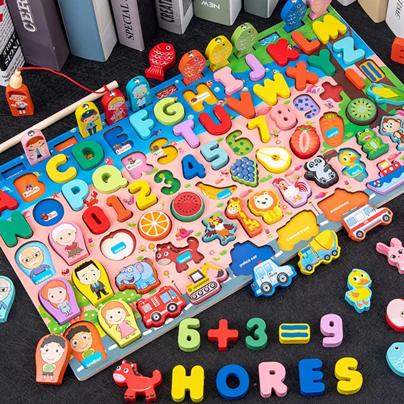 Juguetes Montessori de madera para niños, tablero ocupado, animales, matemáticas, pesca, números a juego, forma digital, juguetes educativos para niños, regalos