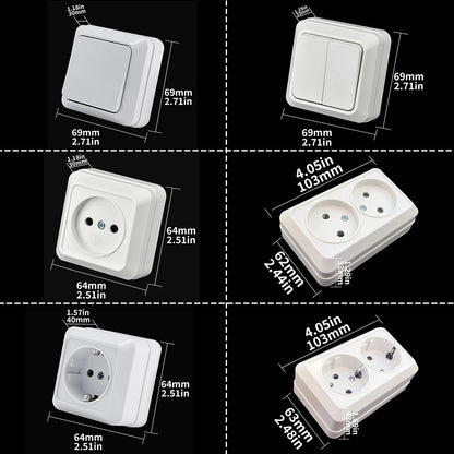WESA Wall Mount Button Switch Classic Plastic Surface 1 Gang 1 Way Vintage Outdoor White Wall Exterior Switch On And Off