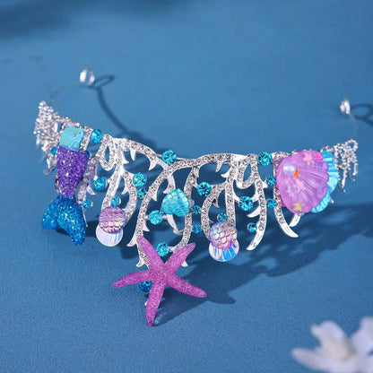 Mermaid Fish Crowns, Ocean Style Costume, Seashell Starfish Hair Accessories for Women Girls, Princess Birthday Party Tiaras