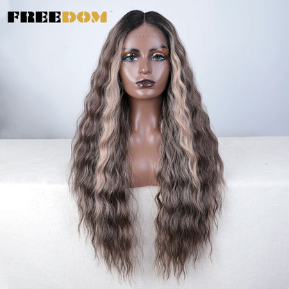Synthetic Lace Front Wig, Long Deep Wavy Ombre Blonde Ginger Lace Wigs For Black Women, Heat Resistant Cosplay Wigs, FREEDOM