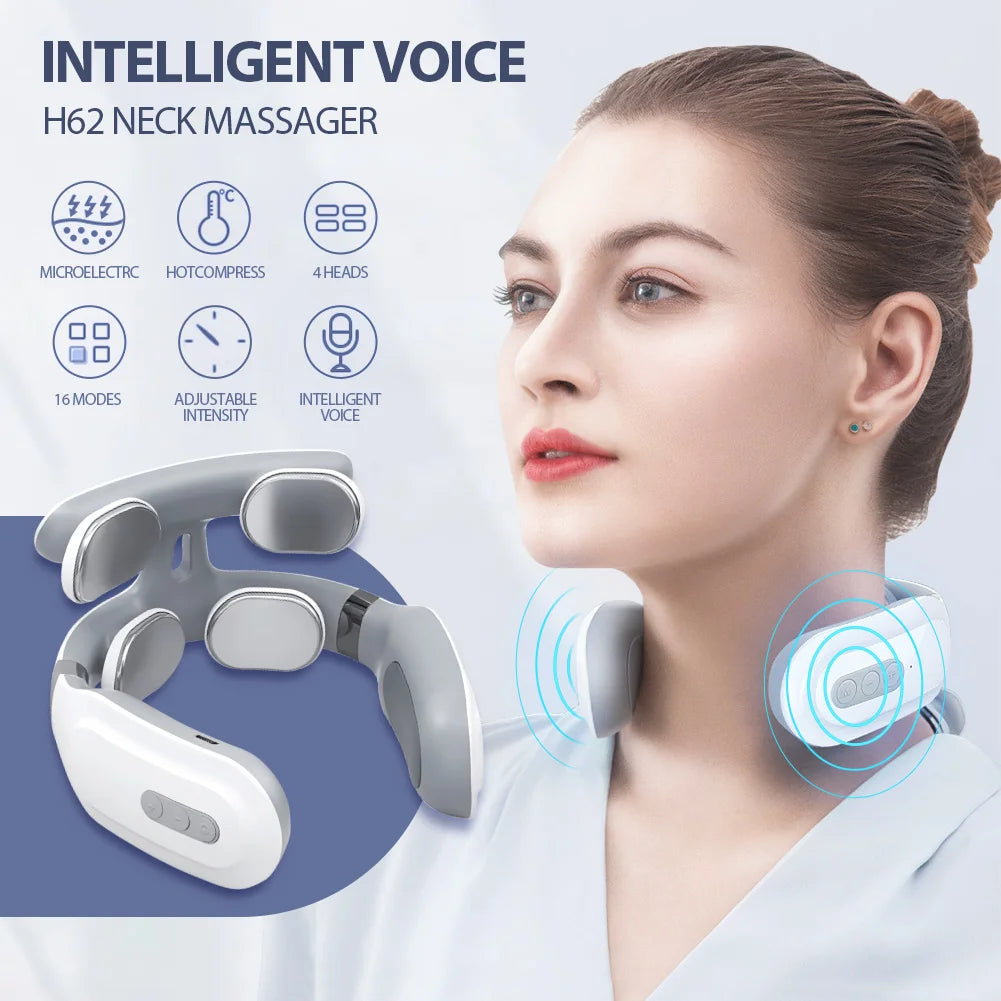 TENS Pulse Back Neck Massage 4 Modes EMS Electric Smart Shoulder Cervical Massager Relaxation Muscle Beating Health Care Tool