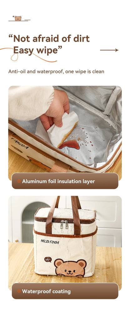 WORTHBUY Cute Thermal Lunch Box Bag, Student Portable Large Capacity Insulated Lunch Bag, Waterproof Reusable Picnic Cooler Bag