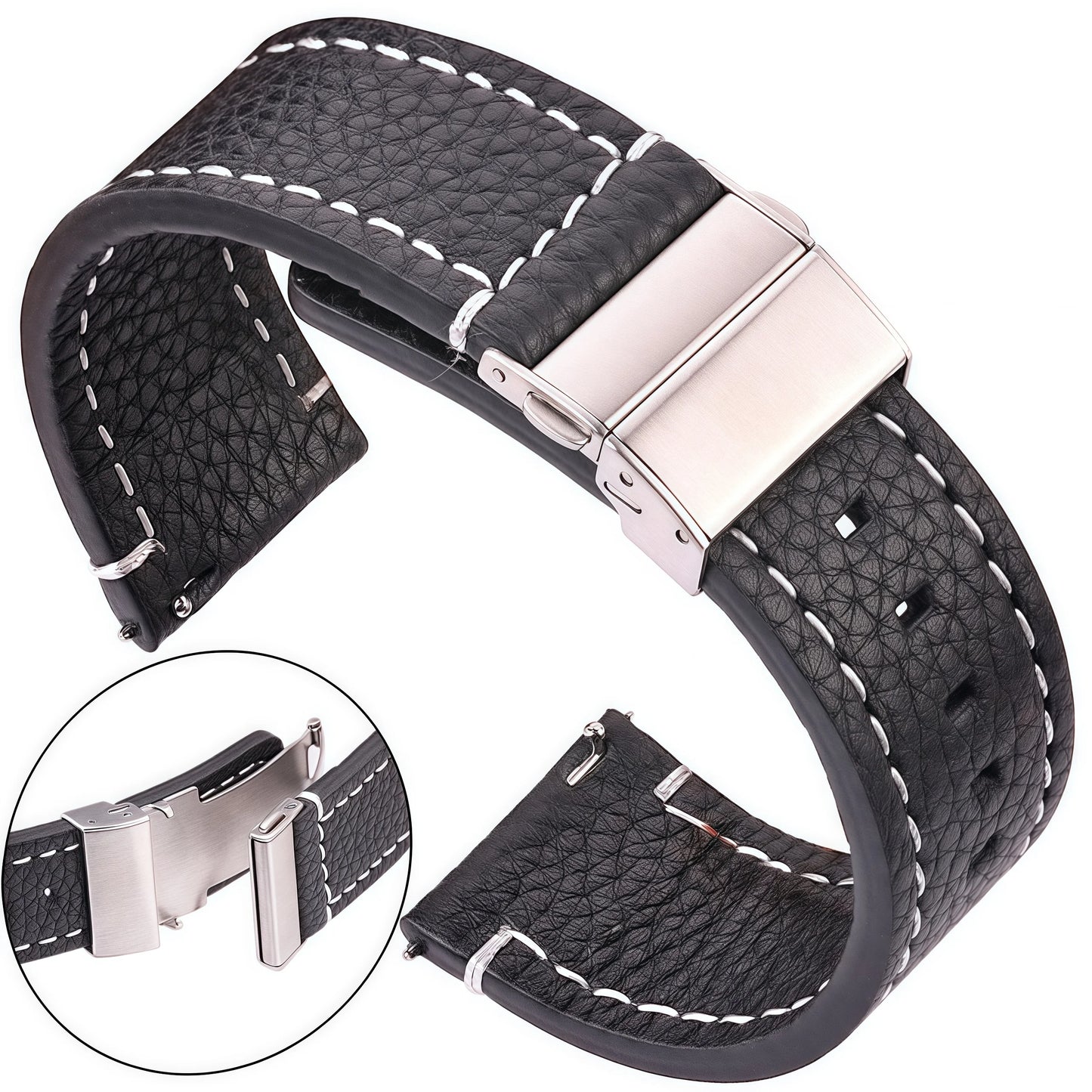 Soft Genuine Leather Smart Watch Band, 18 20 22 24mm, Women Men, Cowhide Strap, Quick Release Watchband