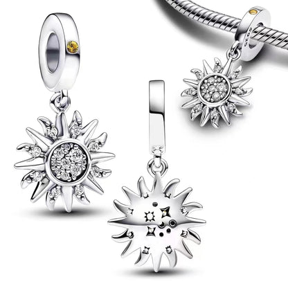 Authentic 925 Sterling Silver Charm Sparkling Star Moon & Sun Pendant Fit Original Bracelets DIY Women Bangles Jewelry Gift