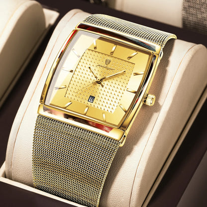 POEDAGAR Fashion Luxury Man Wristwatch Waterproof Luminous Stainless Steel Mesh Men's Watch Date Quartz Business Watches For Men