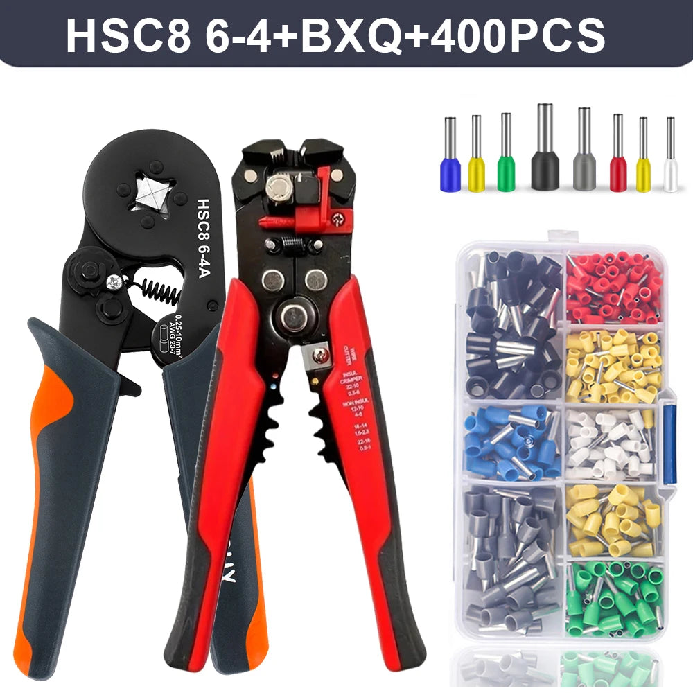 Self-Adjusting Wire Strippers and Crimper Tool,Hexagonal Self-Adjustable Ratchet Ferrule Crimping Tool Kit with Wire Terminals