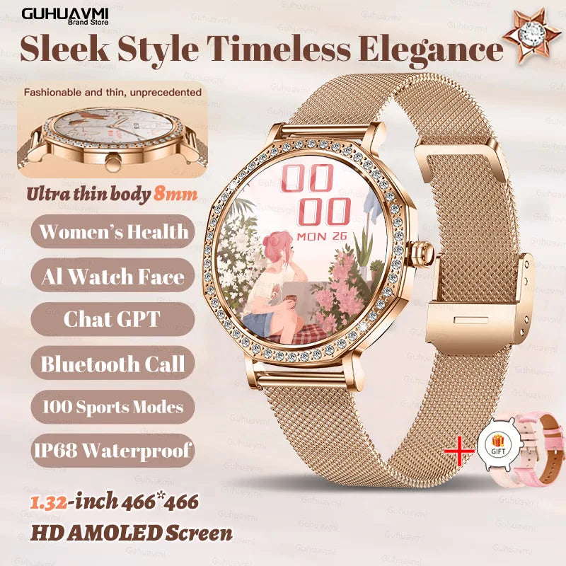 2026 Ultra Thin Women Smart Watch Screen Always Display Time Sports Bracelet Bluetooth Call Fashion Smartwatch Ladies Best Gift