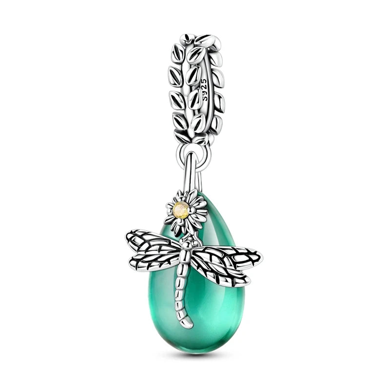 100% 925 Sterling Silver Exquisite Colored Dragonfly Charms Pendants Sparkling Zircon Fit Qikaola Original Bracelets DIY Jewelry