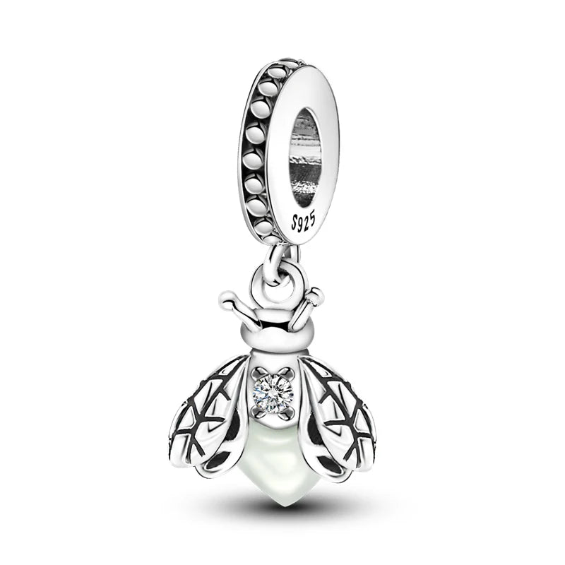 Charms 925 Silver Blue Original Stars Heart Zircon Chameleon Panda Glass Beads Fit Bracelet Jewelry Women Diy Accessories