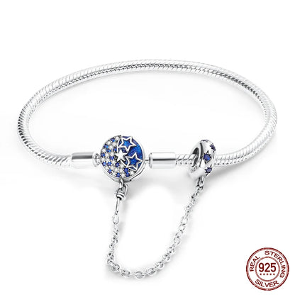 Bracelet Silver 925 Original 17-20CM Star Moon Sun Four Leaf Clover Green Zircon Bracelets Fit DIY Charms Birthday Jewelry Gifts