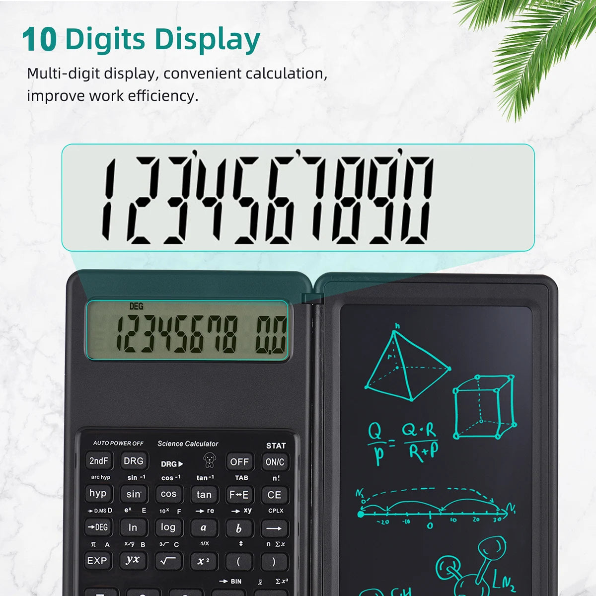 Foldable Scientific Calculator 10-Digit Digital Large Display with an Erasable Writing Tablet Digital Drawing Pad Math Calculator