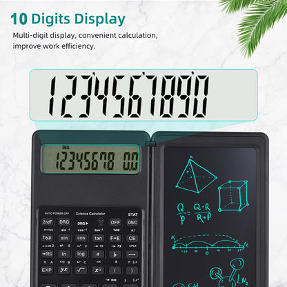 Foldable Scientific Calculator 10-Digit Digital Large Display with an Erasable Writing Tablet Digital Drawing Pad Math Calculator