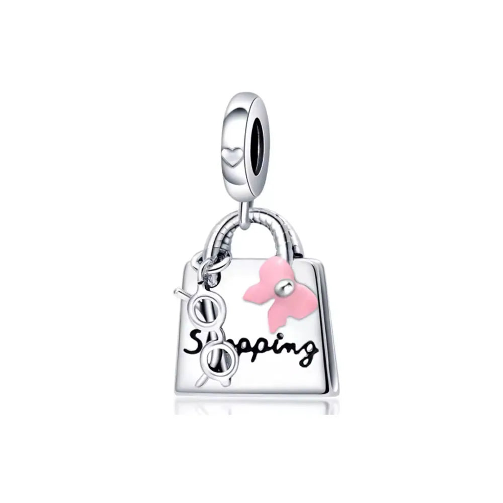 Pink Bead Bag Perfume Lipstick high heels Pendant fit Original Bracelet Accessories DIY Jewelry Women 925Silver Gift Trunk Charm