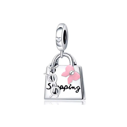 Pink Bead Bag Perfume Lipstick high heels Pendant fit Original Bracelet Accessories DIY Jewelry Women 925Silver Gift Trunk Charm