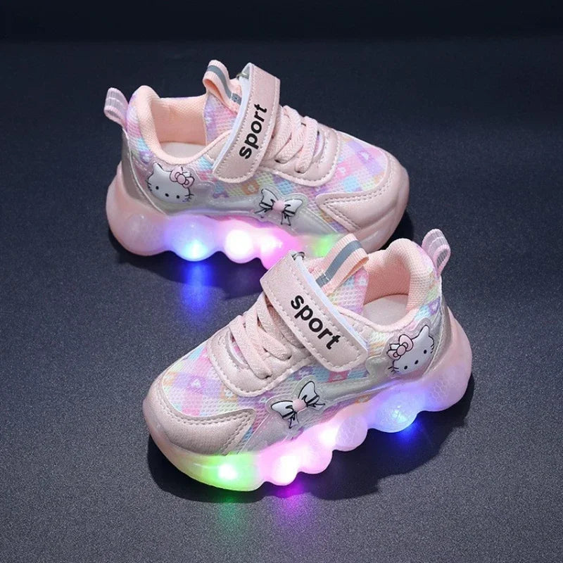 Sanrio Hello Kitty Girl Kawaii Shine Sneakers Spring and Autumn Student Cartoon Child Non-Slip Casual Shoes New Style