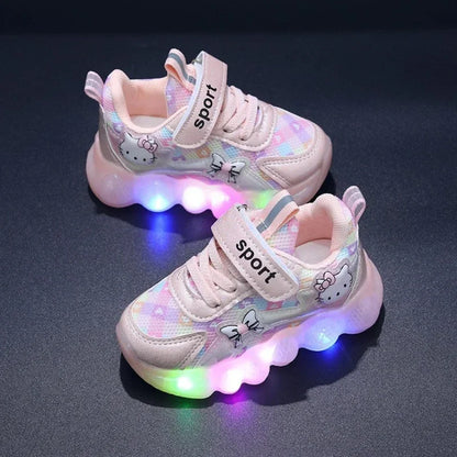 Sanrio Hello Kitty Girl Kawaii Shine Sneakers Spring and Autumn Student Cartoon Child Non-Slip Casual Shoes New Style