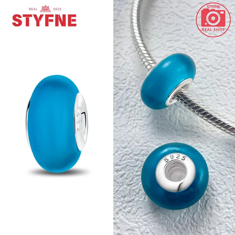 925 Sterling Silver Blue Series Crystal Enamel Murano Charm Bead Fits Original Bracelet for Women DIY Fine Jewelry Gifts