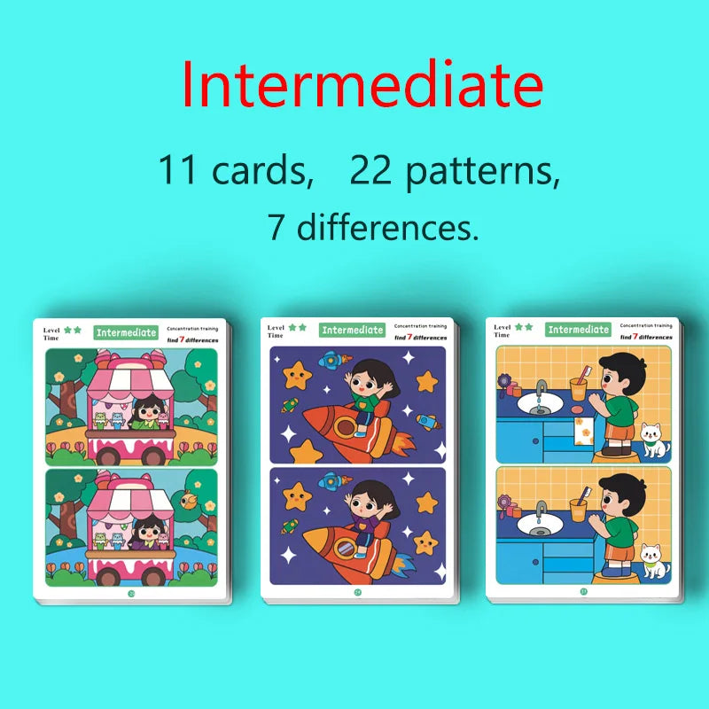 Find the Difference, Fun Concentration Training Game Pictures, Educational Items, Find Different Places, Reusable Erasable Pictures