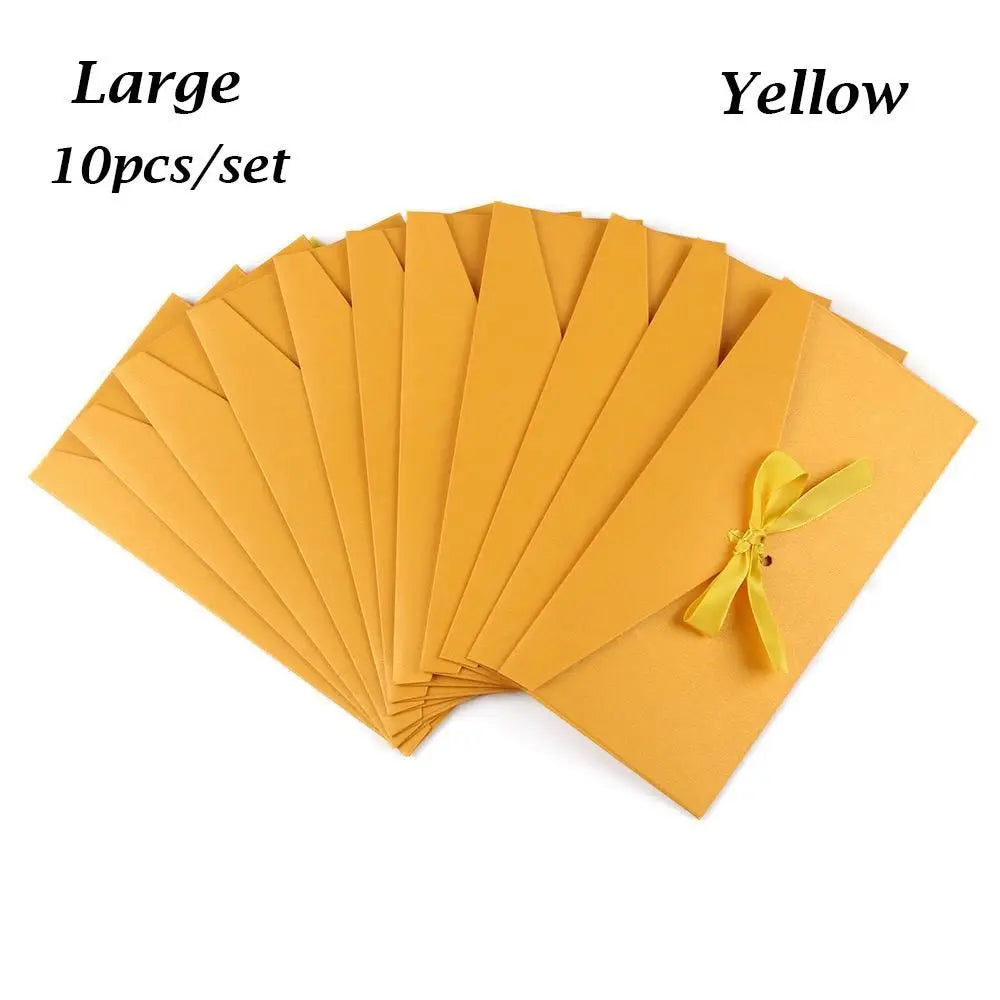 10 Pcs/set Envelope Pearlescent Paper Bow Thicken Ribbon Retro Creative Color Stationery Wedding Invited Gift High Quality
