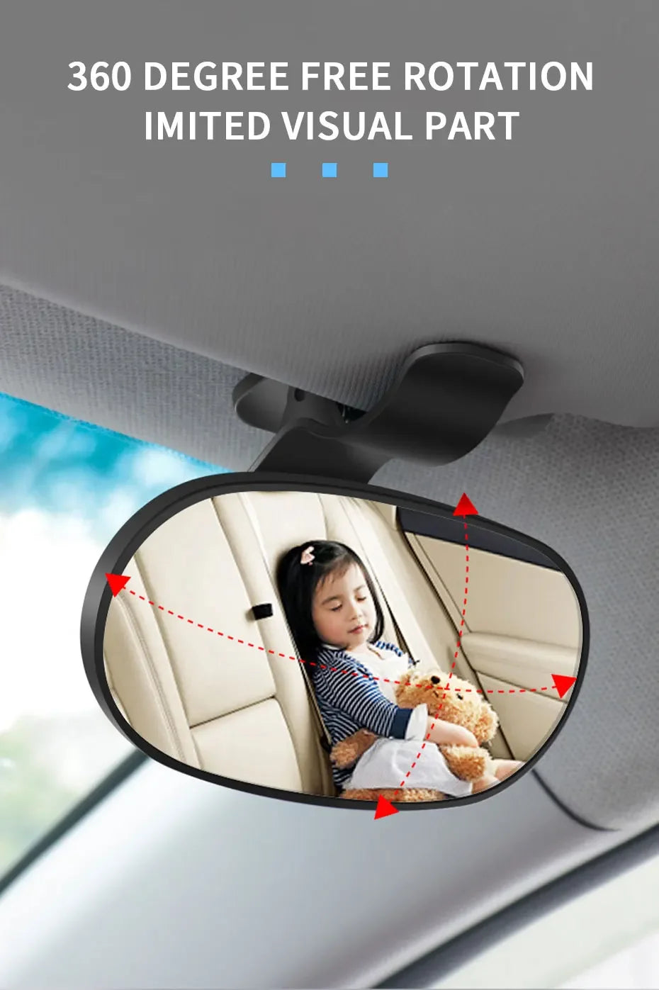 Car Interior Baby Mirrors, 360 Degrees Rotatable Windshield Sucker Sun Visor Plate Clips Mirror, Baby Kid Back Seat Observe Mirror