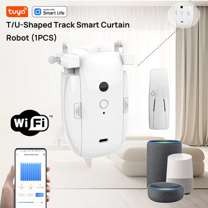 Tuya Smart WiFi Curtain Robot (with gateway),APP Remote Control,Voice Control,Included accessories for T/U curtain tracks