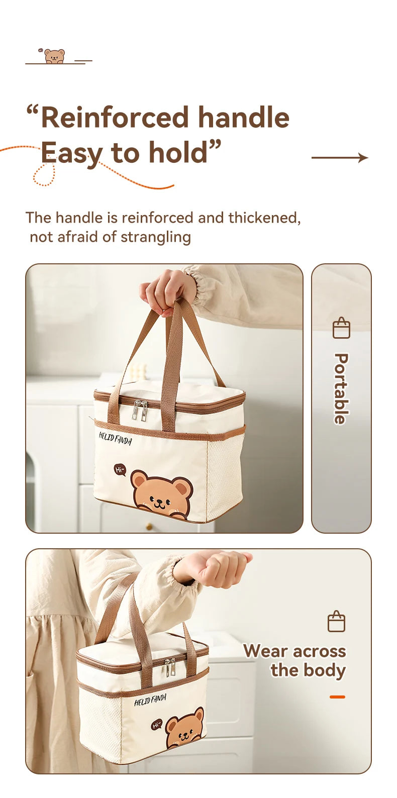 WORTHBUY Cute Thermal Lunch Box Bag, Student Portable Large Capacity Insulated Lunch Bag, Waterproof Reusable Picnic Cooler Bag