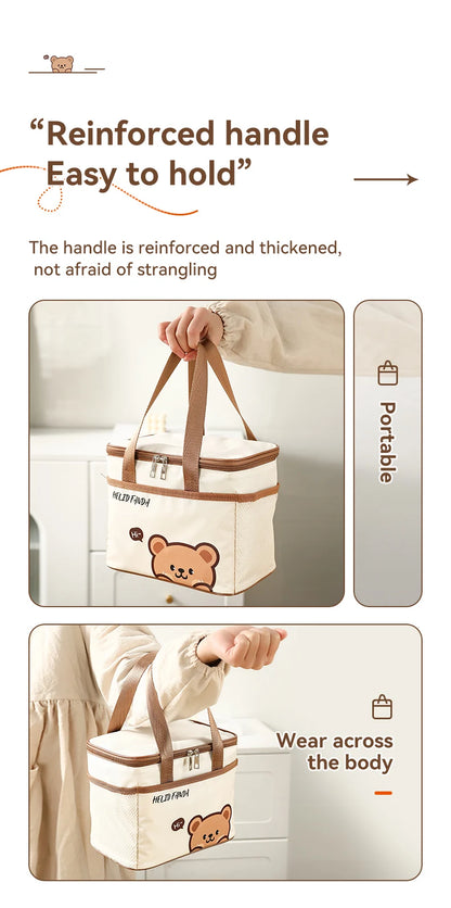 WORTHBUY Cute Thermal Lunch Box Bag, Student Portable Large Capacity Insulated Lunch Bag, Waterproof Reusable Picnic Cooler Bag