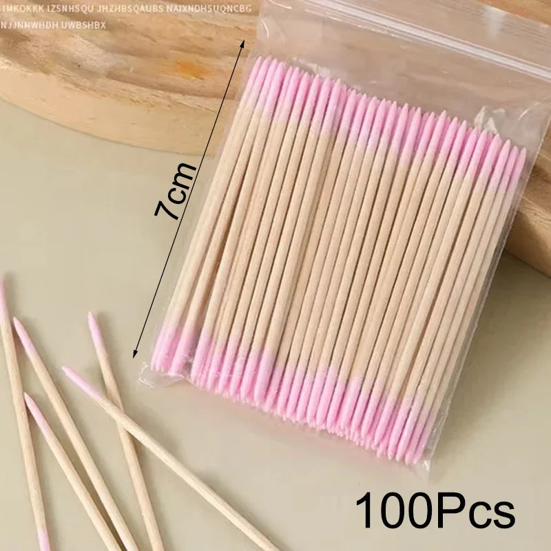 500/300/100Pcs Nails Wood Swab Clean Sticks Bud Tip Wooden Cotton Head Detail Corrector Manicure Nail Polish Remover Art Tool